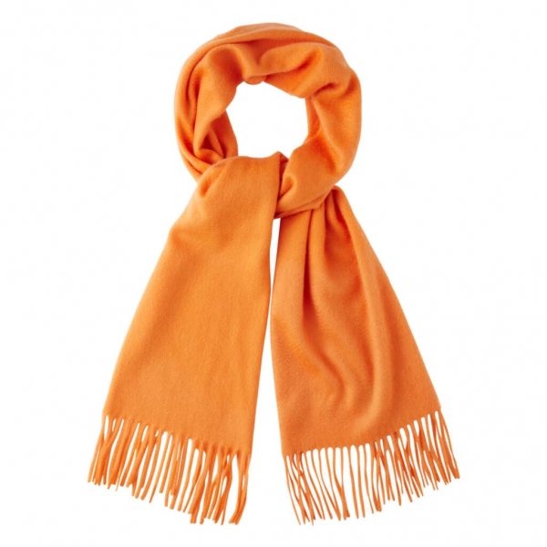 Viola Milano - Solid Zibellino Cashmere Scarf - Orange - Handmade in Italy - Luxury Exclusive Collection