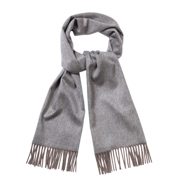 Viola Milano - Double Face Zibellino Cashmere Scarf - Grey and Taupe - Handmade in Italy - Luxury Exclusive Collection