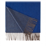 Viola Milano - Double Face Zibellino Cashmere Scarf - Blue and Taupe - Handmade in Italy - Luxury Exclusive Collection