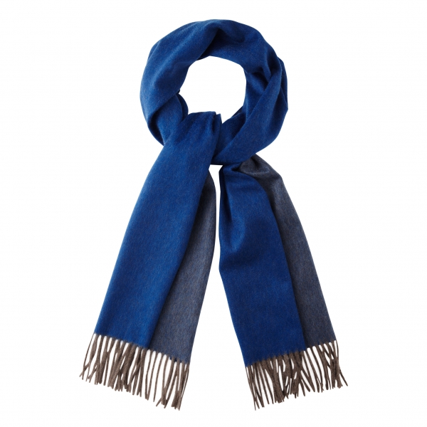 Viola Milano - Double Face Zibellino Cashmere Scarf - Blue and Taupe - Handmade in Italy - Luxury Exclusive Collection