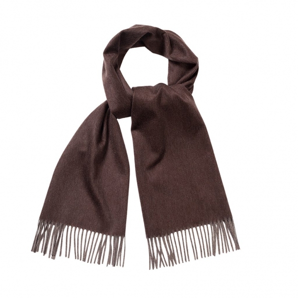 Viola Milano - Double Face Zibellino Cashmere Scarf - Brown and Taupe - Handmade in Italy - Luxury Exclusive Collection