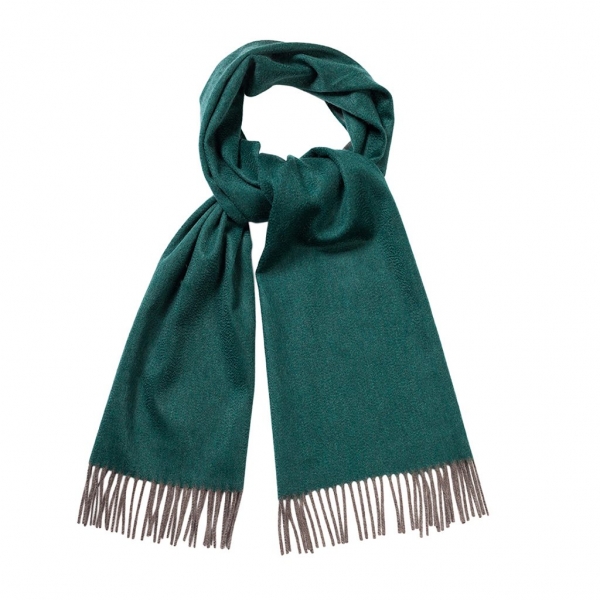 Viola Milano - Double Face Zibellino Cashmere Scarf - Green and Taupe - Handmade in Italy - Luxury Exclusive Collection