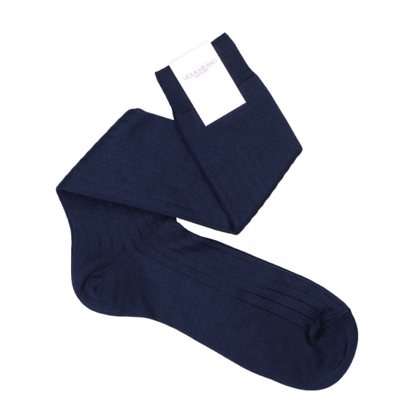 Viola Milano - Solid Over-the-Calf Socks - Denim Blue - Handmade in Italy - Luxury Exclusive Collection