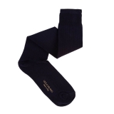 Viola Milano - Solid Over-the-Calf Cotton and Silk Socks - Navy - Handmade in Italy - Luxury Exclusive Collection