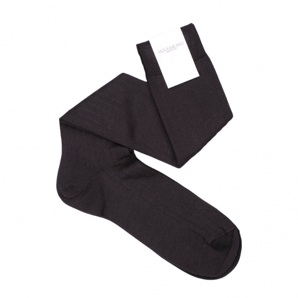 Viola Milano - Solid Over-the-Calf Socks - Charcoal - Handmade in Italy - Luxury Exclusive Collection