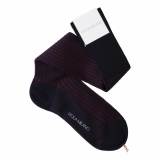 Viola Milano - Contrast Striped Over-the-Calf Cotton Socks - Navy and Wine - Handmade in Italy - Luxury Exclusive Collection