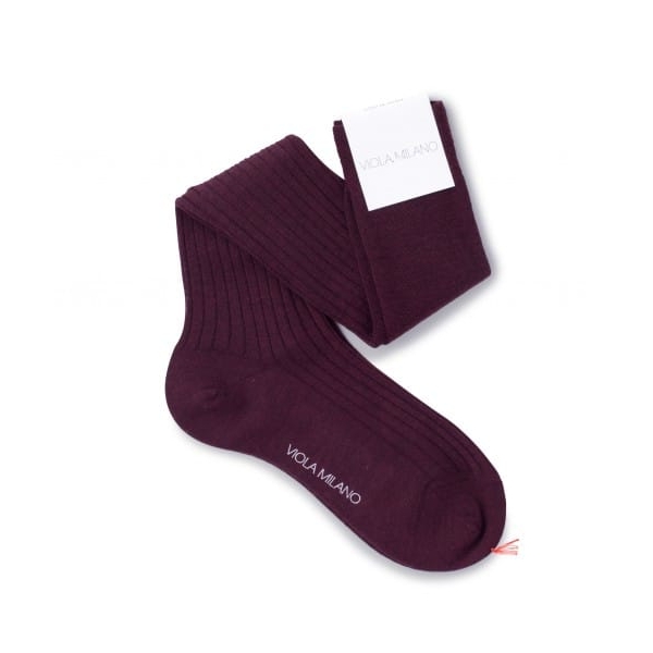 Viola Milano - Solid Over-the-Calf Wool Socks - Burgundy - Handmade in Italy - Luxury Exclusive Collection