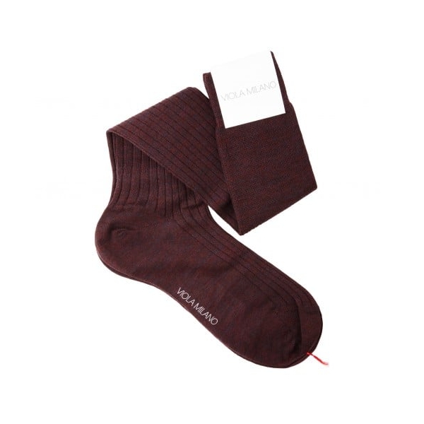 Viola Milano - Solid Over-the-Calf Wool Socks - Bordeaux Mix - Handmade in Italy - Luxury Exclusive Collection