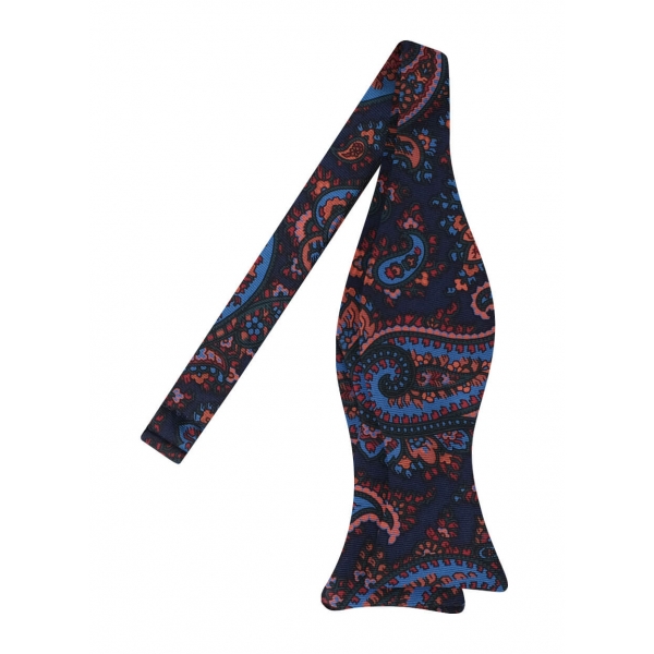 Viola Milano - Ancient Madder Silk Bow Tie - Navy Paisley - Made in Italy - Luxury Exclusive Collection