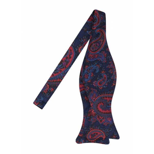 Viola Milano - Ancient Madder Silk Bow Tie - Navy Paisley I - Made in Italy - Luxury Exclusive Collection