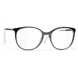 Chanel - Occhiali da Vista Rotondi - Nero Beige - Chanel Eyewear