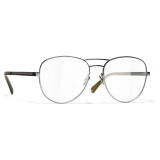 Chanel - Occhiali da Vista Pilota - Argento Scuro Kaki - Chanel Eyewear