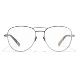 Chanel - Occhiali da Vista Pilota - Argento Scuro Kaki - Chanel Eyewear