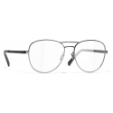 Chanel - Occhiali da Vista Pilota - Argento Scuro Blu Scuro - Chanel Eyewear