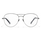 Chanel - Occhiali da Vista Pilota - Argento Scuro Blu Scuro - Chanel Eyewear