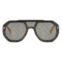 Fendi - FF Evolution - Occhiali da Sole Quadrati a Mascherina - Argento Nero Grigio - Occhiali da Sole - Fendi Eyewear