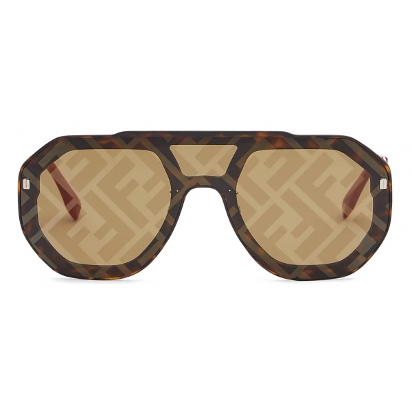 Fendi - FF Evolution - Occhiali da Sole Quadrati a Mascherina - Oro Havana Marrone - Occhiali da Sole - Fendi Eyewear