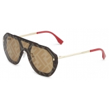 Fendi - FF Evolution - Occhiali da Sole Quadrati a Mascherina - Oro Havana Marrone - Occhiali da Sole - Fendi Eyewear