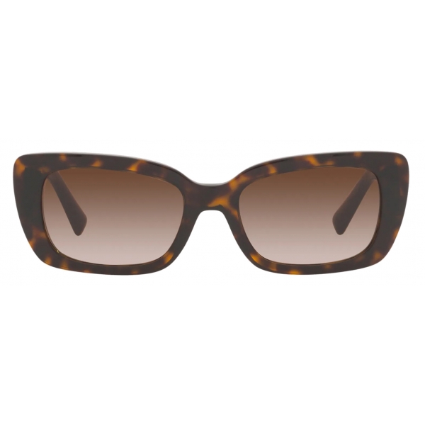 Valentino - Rectangular Acetate Sunglasses with Roman Stud - Havana Brown - Valentino Eyewear