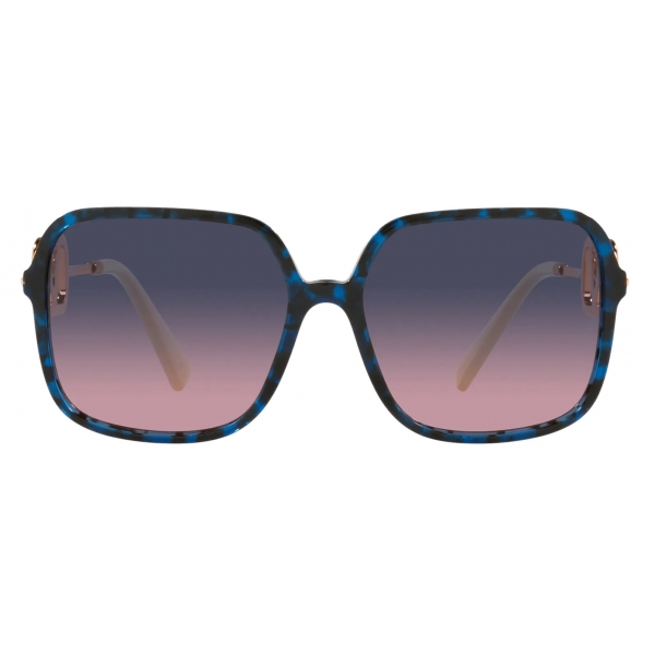 Valentino - Square Sunglasses in Vlogo Signature Acetate - Rose Gold Blue - Valentino Eyewear