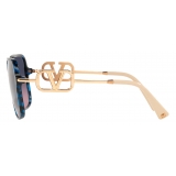 Valentino - Occhiale da Sole Squadrati in Acetato Vlogo Signature - Oro Rosa Blu - Valentino Eyewear