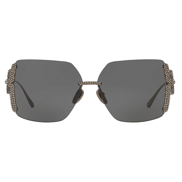 Valentino - Metal Sunglasses with Crystal Vlogo - Silver - Valentino Eyewear