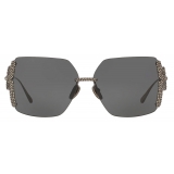 Valentino - Occhiale da Sole in Metallo con Vlogo Cristallo - Argento - Valentino Eyewear
