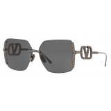 Valentino - Metal Sunglasses with Crystal Vlogo - Silver - Valentino Eyewear