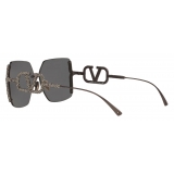 Valentino - Occhiale da Sole in Metallo con Vlogo Cristallo - Argento - Valentino Eyewear
