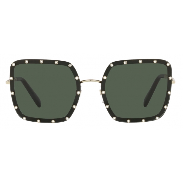 Valentino - Square Metal Sunglasses with Crystals - Gold Green - Valentino Eyewear
