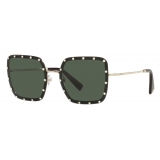 Valentino - Occhiale da Sole Squadrato in Metallo con Cristalli - Oro Verde - Valentino Eyewear