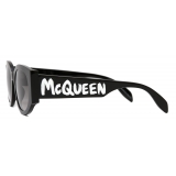 Alexander McQueen - McQueen Graffiti Oval Sunglasses - Black White - Alexander McQueen Eyewear