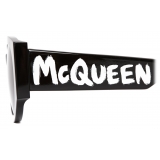 Alexander McQueen - McQueen Graffiti Oval Sunglasses - Black White - Alexander McQueen Eyewear