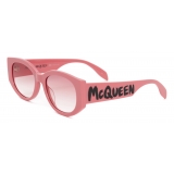 Alexander McQueen - McQueen Graffiti Oval Sunglasses - Pink - Alexander McQueen Eyewear
