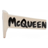 Alexander McQueen - Occhiali da Sole Ovali McQueen Graffiti - Bianco Giallo - Alexander McQueen Eyewear