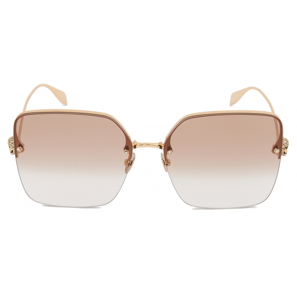Alexander McQueen - Skull Jeweled Square Sunglasses - Brown Gold - Alexander McQueen Eyewear