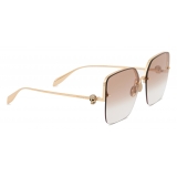 Alexander McQueen - Skull Jeweled Square Sunglasses - Brown Gold - Alexander McQueen Eyewear