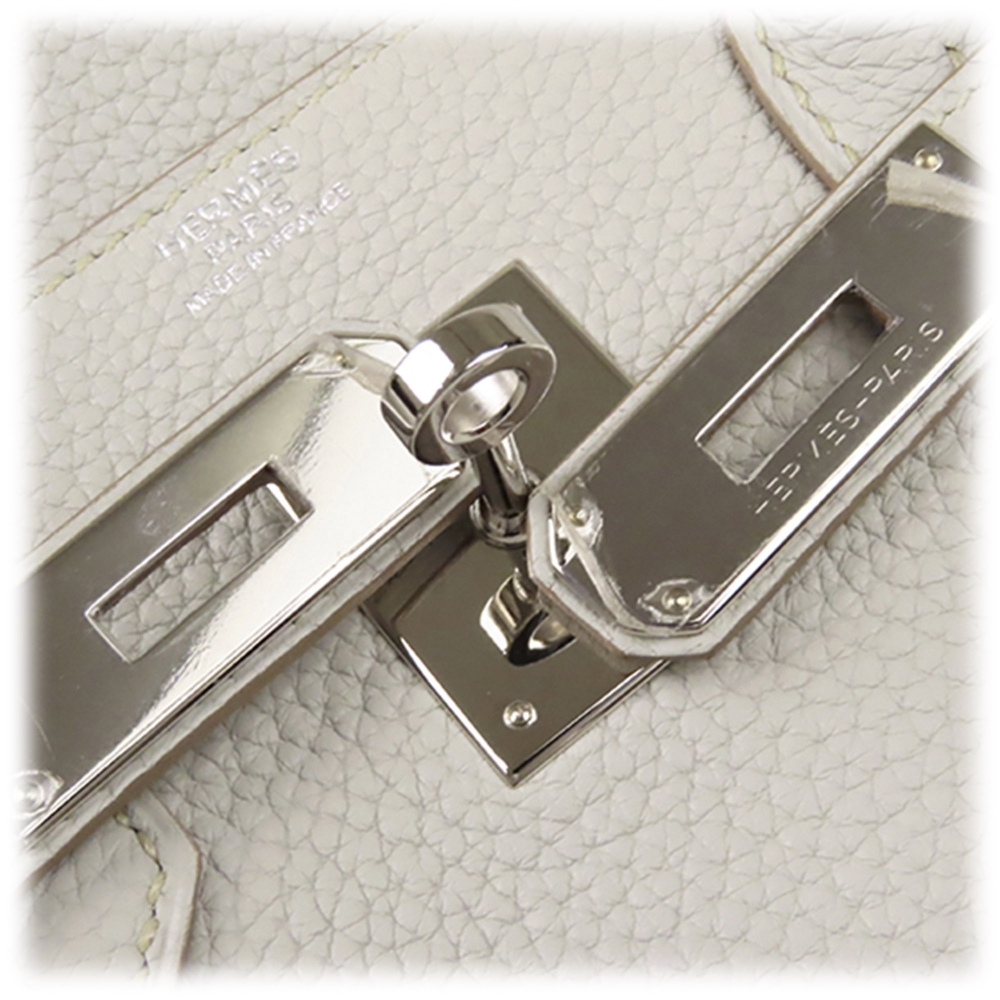 HERMES Epsom Leather Birkin 30 Silver Buckle Handle Bag Gray