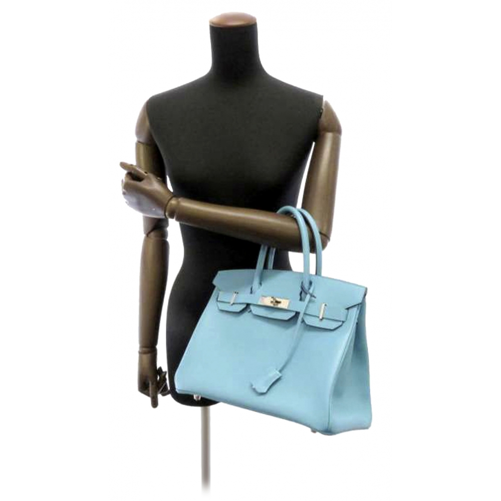 Birkin 30 leather handbag Hermès Blue in Leather - 31522234