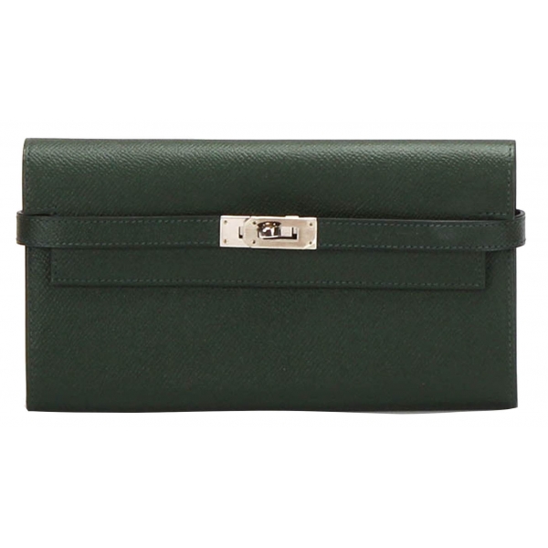 Hermès Vintage - Kelly Chevre Long Wallet - Dark Green - Leather Wallet