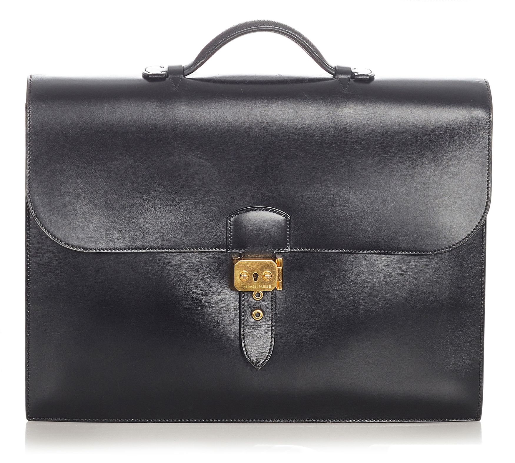 Vintage Hermès Sac A Depeche Briefcase Attaché Black Calf 38 and