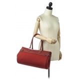 Hermès Vintage - Atlas Canvas Shoulder Bag - Arancione Rosso - Borsa in Pelle