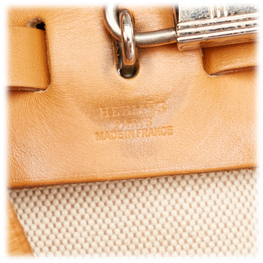 HERMES Herbag Canvas Leather Backpack Bag Beige