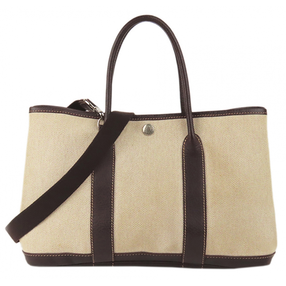 Hermes Garden Party TPM Canvas Leather Green Tote Bag For Sale at