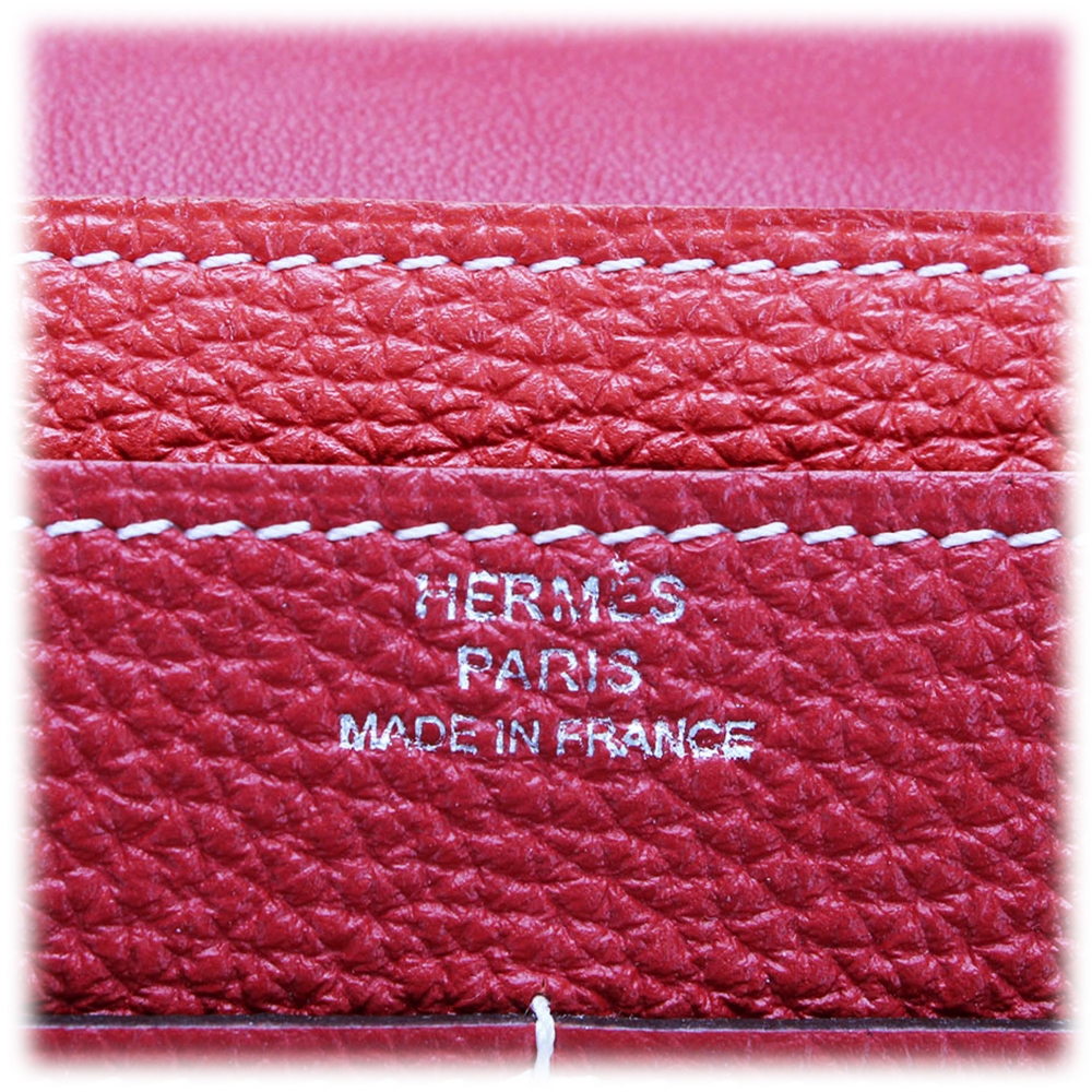 Authentic Hermes Vintage Money Clip Wallet Leather Red