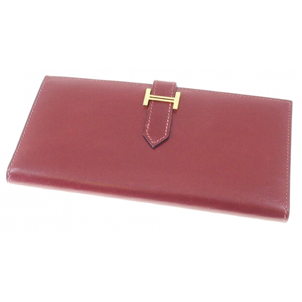 Dogon leather wallet Hermès Burgundy in Leather - 29548131