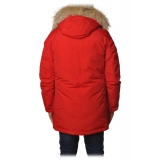 Woolrich - Piumino con Cappuccio Bordato di Pelliccia - Rosso - Giacca - Luxury Exclusive Collection