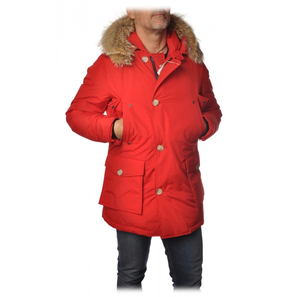 Woolrich Down Jacket with Fur-Trimmed Hood Red Jacket Luxury  Exclusive Collection Avvenice