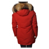 Woolrich - Jacket in Shiny Material with Fur-Trimmed Hood - Red - Jacket - Luxury Exclusive Collection