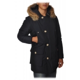 Woolrich - Parka con Cappuccio e Bottoni in Contrasto - Blu - Giacca - Luxury Exclusive Collection